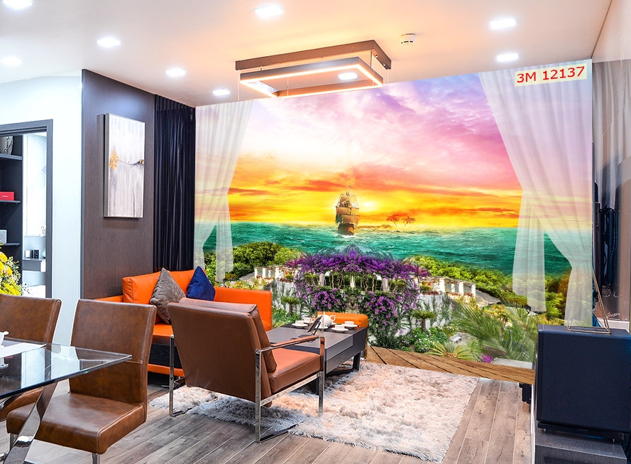 Bừng sáng không gian, tranh 3d dán tường phòng khách trang trí cát lợi, vượng tài