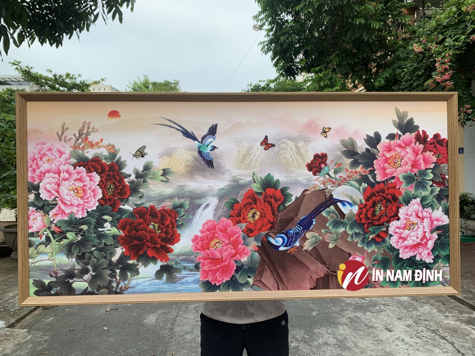 Điểm nhấn tranh 3d hoa mẫu đơn trang trí cát lợi vượng tài