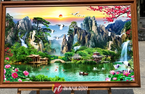 Điểm nhấn, tranh sơn thủy hữu tình 3d ý nghĩa, cách treo hút lộc tài như ý