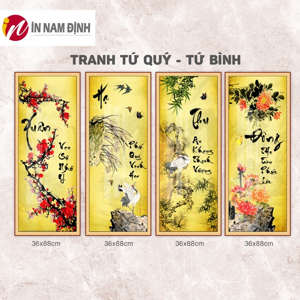 Điểm nhấn tranh tứ quý hạc trang trí ý nghĩa trường thọ thịnh vượng