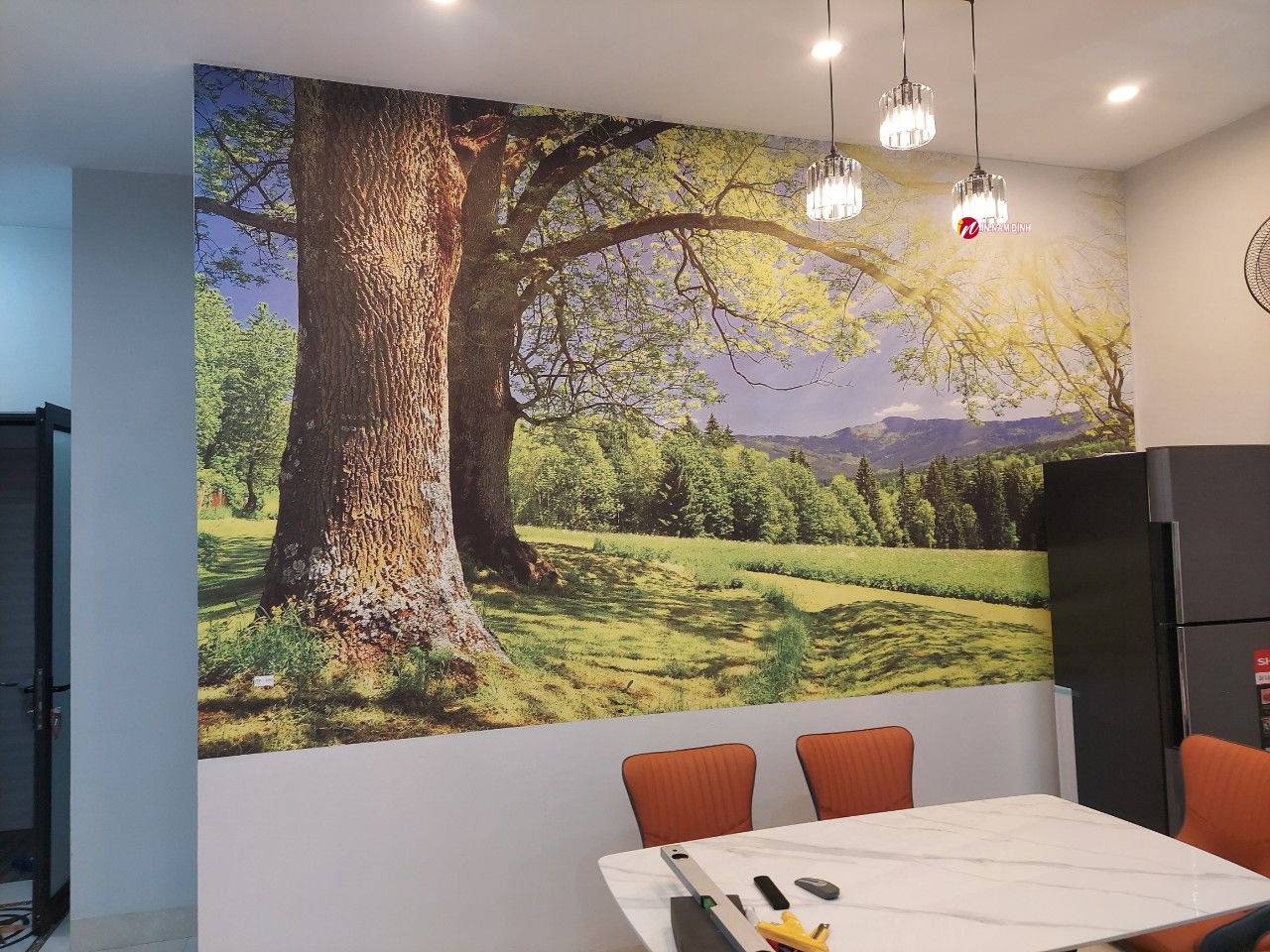 Hè sang trang trí tranh dán tường 3d phong cảnh thiên nhiên cây cổ thụ