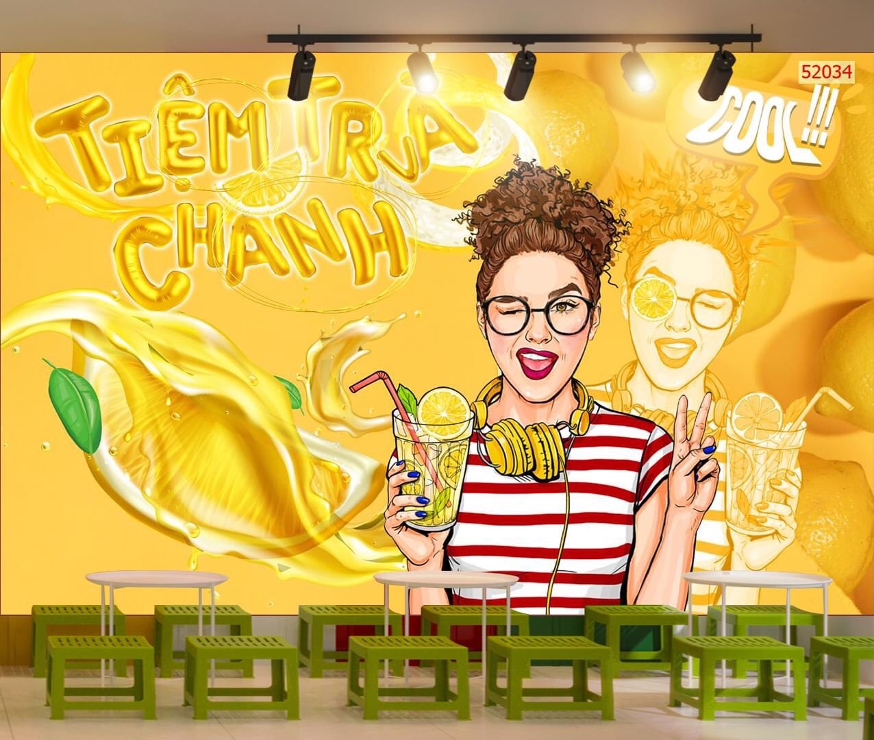 Hít hót, mẫu tranh dán tường quán trà chanh trang trí hút khách tăng doanh thu