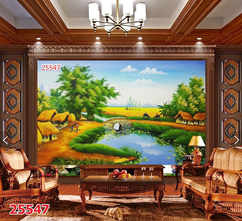 Hít hót, trang trí tranh dán tường làng quê phòng khách cách chọn cát tường như ý