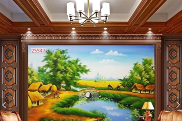 Hít hót, trang trí tranh dán tường làng quê phòng khách cách chọn cát tường như ý