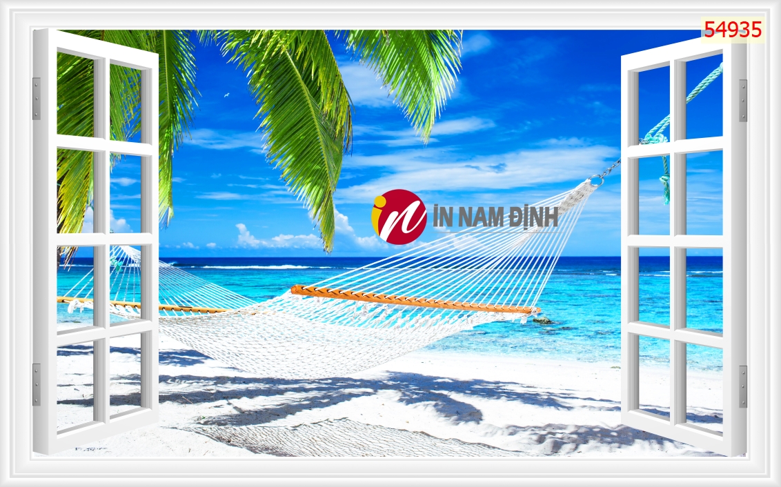 Hít hót, tranh dán tường 3d phong cảnh biển kiến tạo không gian cát tường