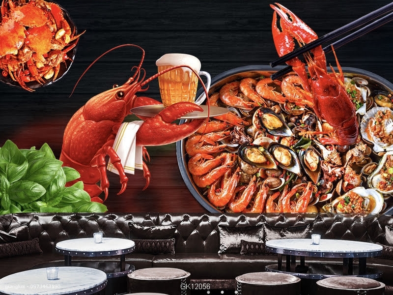 Hút khách mẫu tranh dán tường 3d quán ăn kinh doanh khởi phát