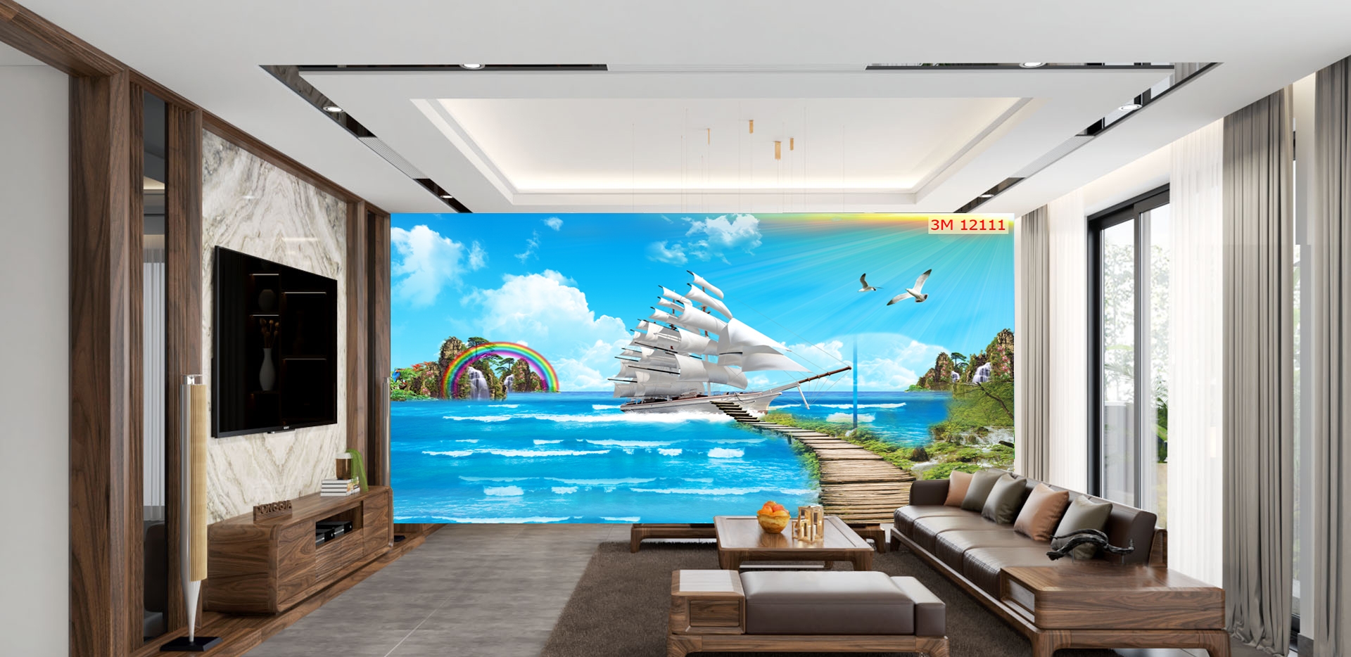 Hút vượng khí, lộc tài khi trang trí tranh dán tường thuận buồm xuôi gió