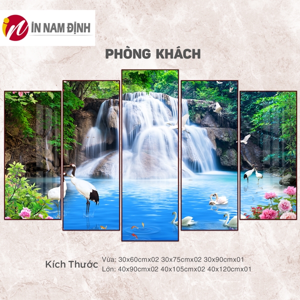 Khởi sắc lộc tài trang trí tranh thác nước 3D nghệ thuật cát tường