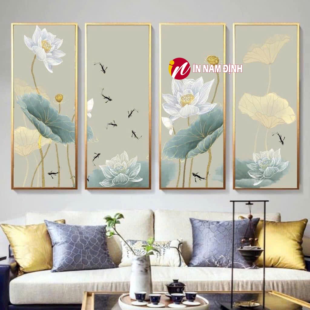 Nét đẹp nghệ thuật trang trí tranh sen tứ quý với nhiều ý nghĩa