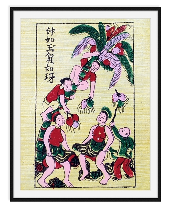 Nghệ thuật trang trí tranh đông hồ hứng dừa ý nghĩa sum vầy hạnh phúc