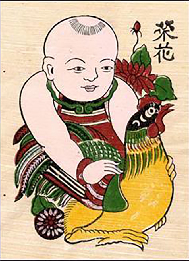 Nghệ thuật trang trí tranh em bé ôm gà lời chúc trọn vẹn đầu xuân