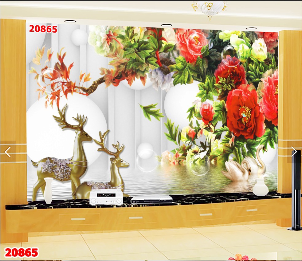 Ngỡ ngàng, tranh dán tường 3d phòng khách đẹp trang trí rước lộc tài vào nhà