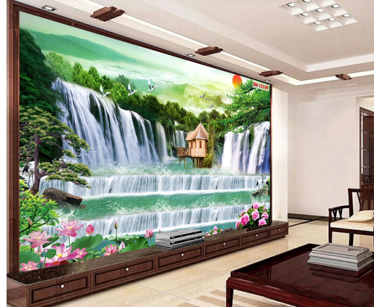 Sức hút, tranh dán tường hình thác nước ý nghĩa, cách treo đón lộc tài như ý