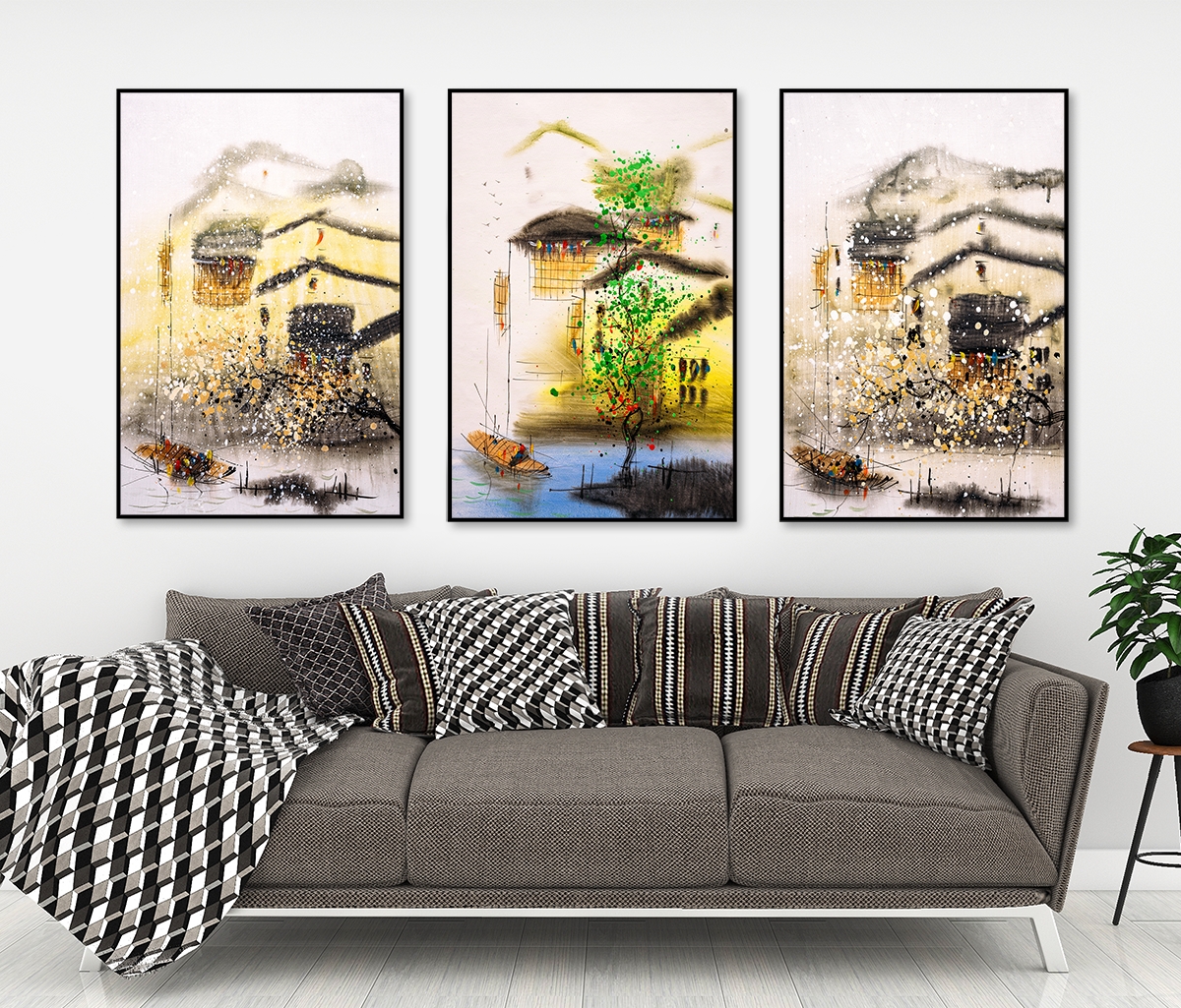 Sức hút tranh trừu tượng phong cảnh trang trí sang chảnh cát tường