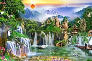 Tô điểm không gian phòng khách trang trí tranh dán tường sơn thủy hữu tình với nhiều ý nghĩa