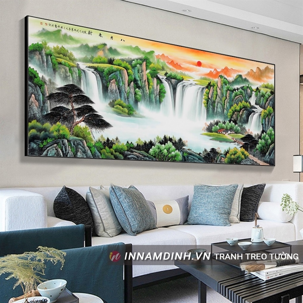 Top mẫu tranh phong thủy thác nước tượng tượng cho sự tốt lành, thịnh vượng