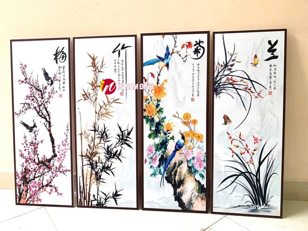 Tranh Tứ Quý Tùng Cúc Trúc Mai trang trí nội thất mang đậm ý nghĩa phong thủy