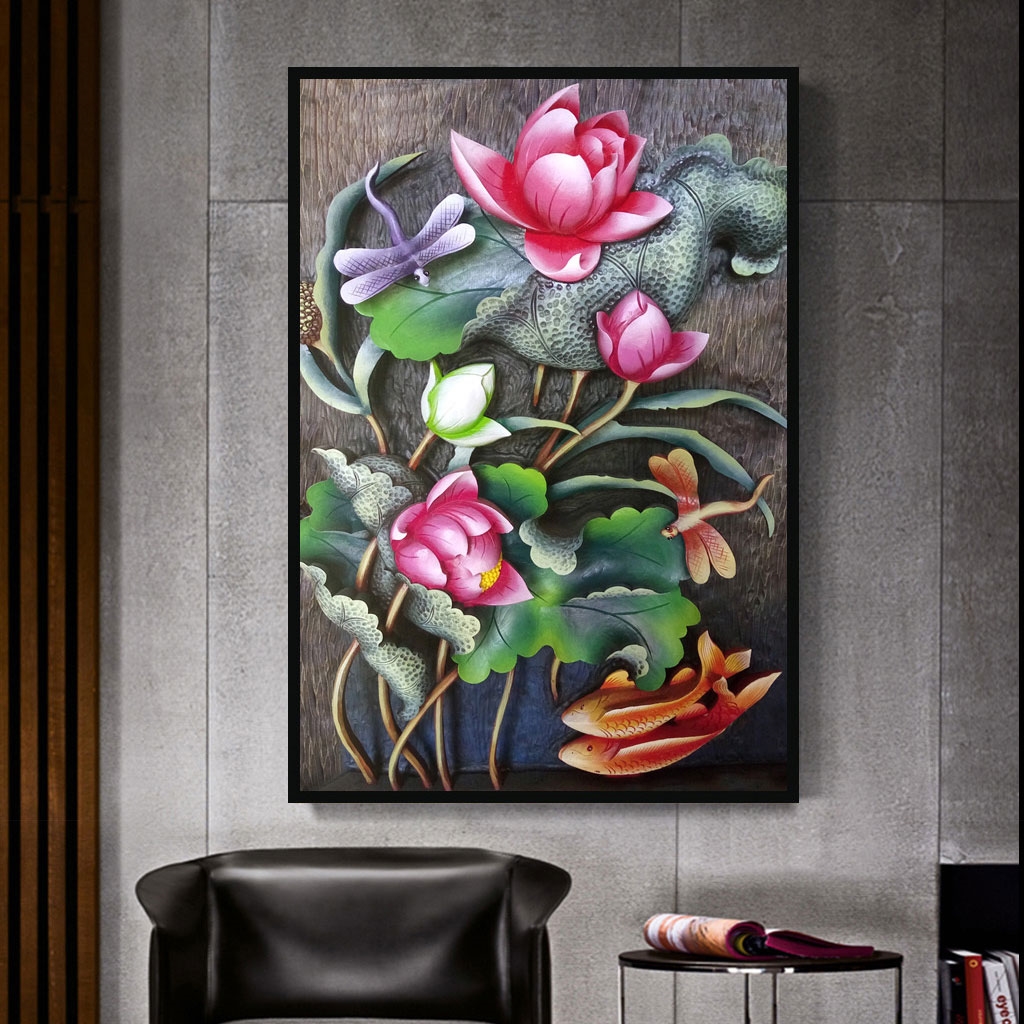 Tranh cá chép 3D chuẩn đẹp thu hút tài lộc cho gia chủ