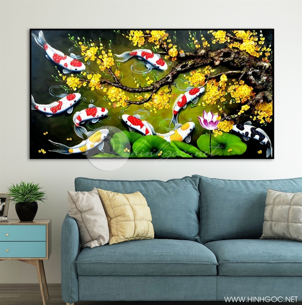 Tranh cá koi, ý nghĩa trong phong thủy trang trí tường chuẩn đẹp