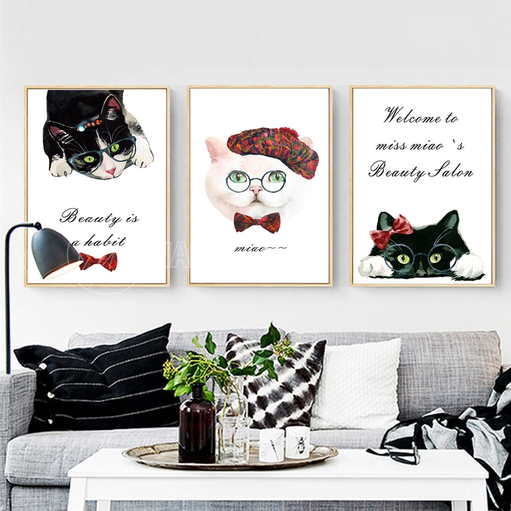 Tranh con mèo trang trí ý nghĩa cát lợi, vượng tài