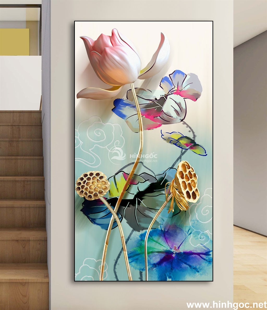 Tranh hoa sen treo tường phòng khách mang ý nghĩa độc đáo hiện đại và cổ điển