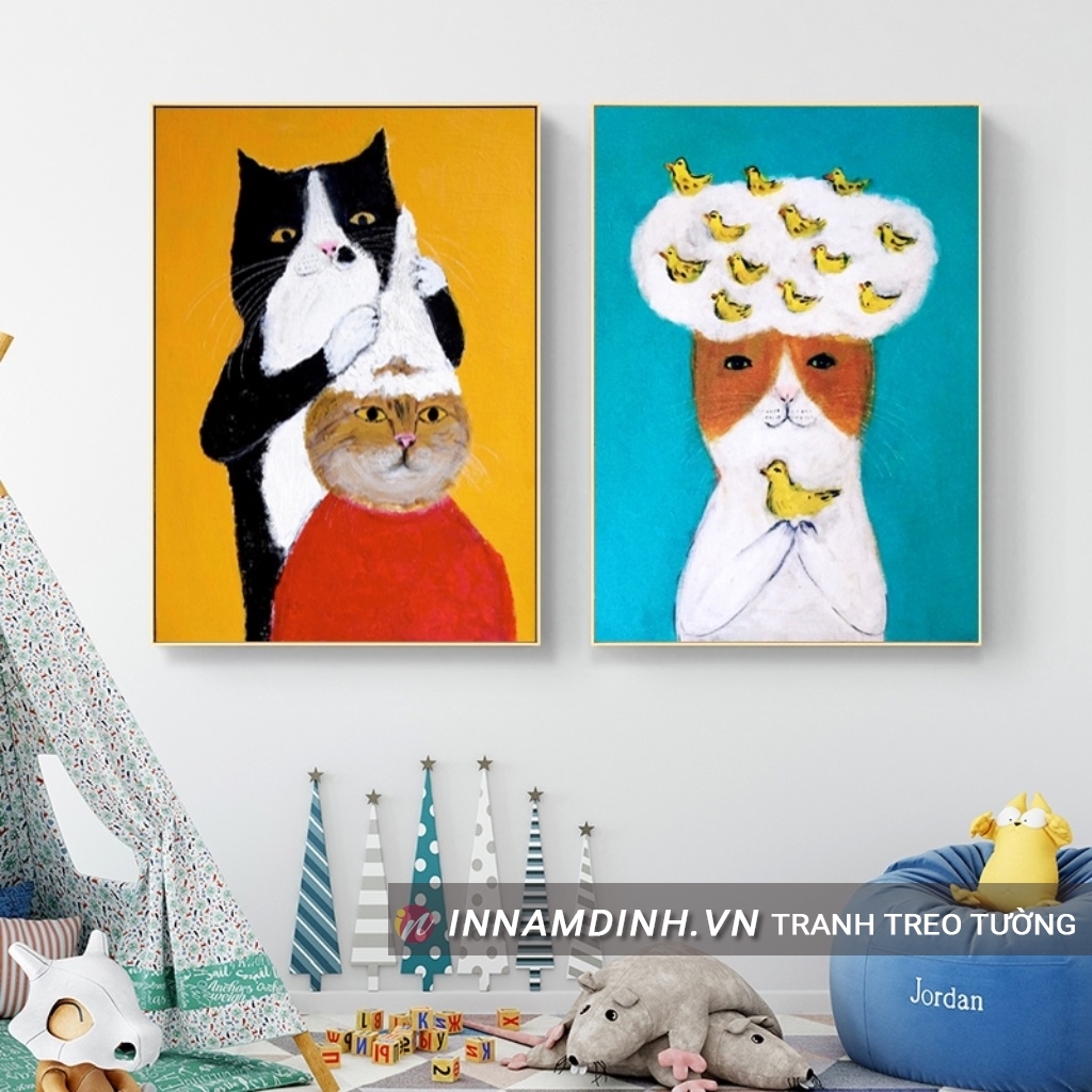 Tranh mèo - xu hướng trang trí nhà cửa phong thủy mới