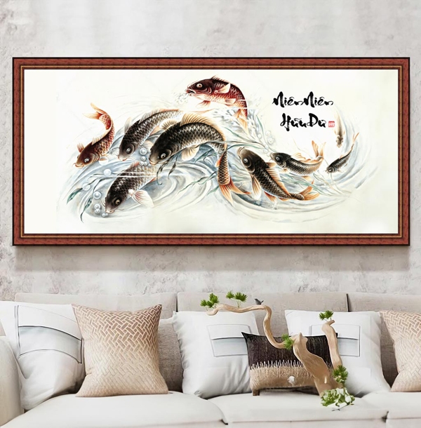 Tranh niên niên hữu dư quà tặng ý nghĩa tượng trưng thịnh vượng viên mãn đủ đầy