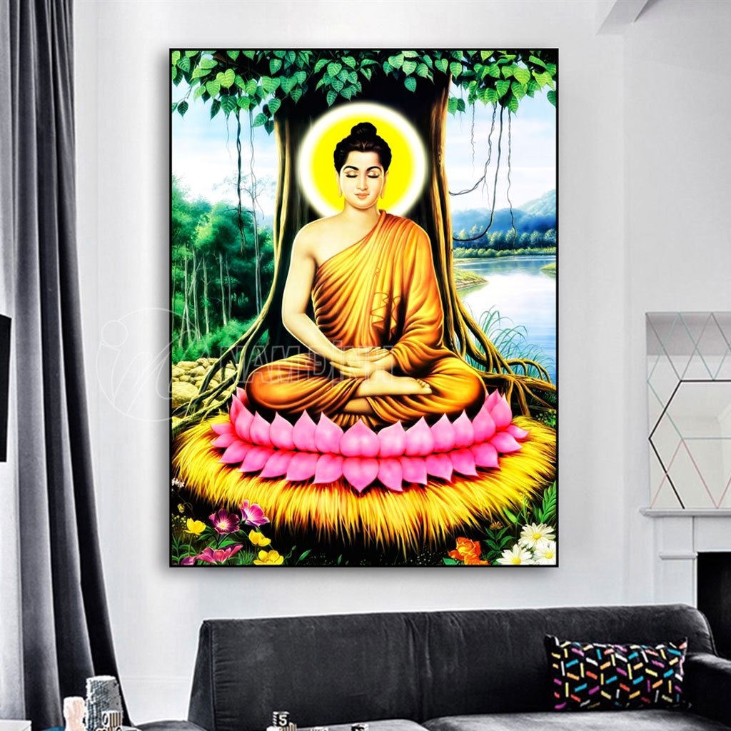 Tranh phật ngồi thiền ý nghĩa, cách treo hợp phong thủy tâm an lạc lộc tài như ý
