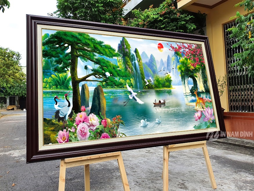 Tranh sơn thủy hữu tình 3D trang trí sang chảnh cát tường