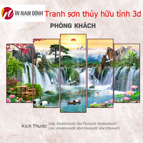 Tranh sơn thủy hữu tình 3d trang trí phòng khách cát lợi vượng tài với nhiều ý nghĩa