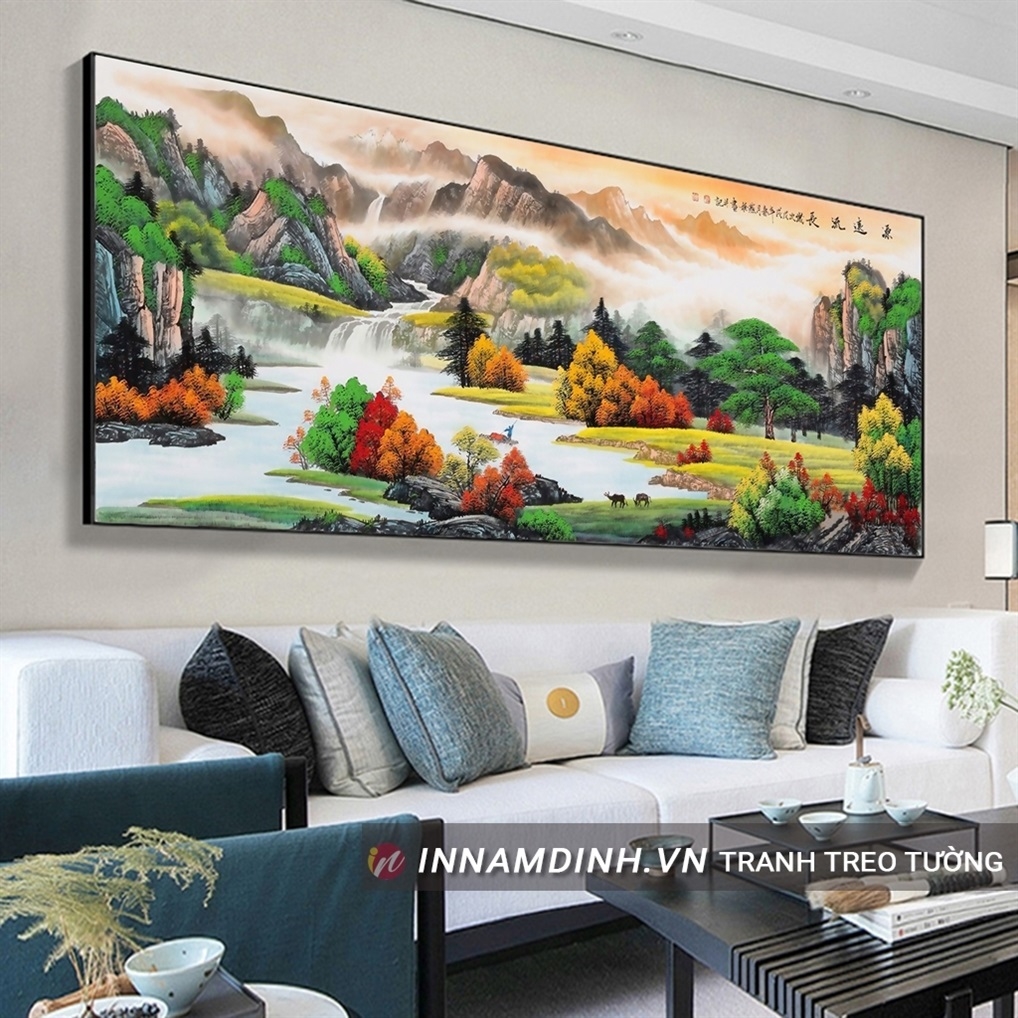 Tranh sơn thủy hữu tình, trang trí tường nổi bật không gian,sức khỏe, tài lộc