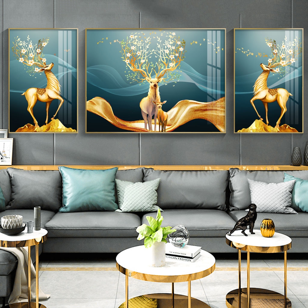 Tranh treo tường, bộ 3 bức tranh hươu siêu chuẩn đẹp hot nhất