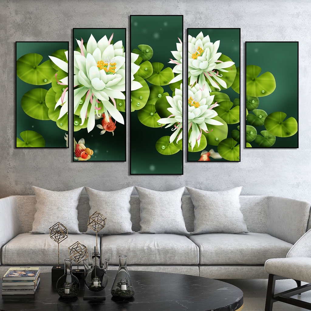 Tranh treo tường, hoa sen trắng tượng trưng cho sự thuần khiết