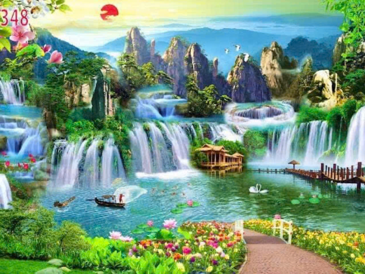 Tuyển tập bộ tranh dán tường sơn thủy hữu tình đẹp nhất trang trí ý nghĩa