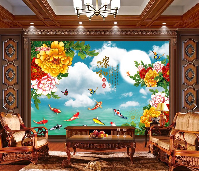 Tuyệt chiêu cách treo tranh dán tường cửu ngư quần hội hút lộc tài như ý