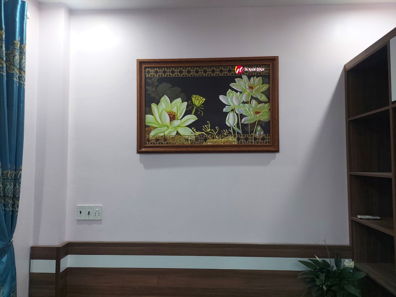 Xịn sò, mẫu tranh hoa sen trắng trang trí tâm thanh tịnh đón tết bình an