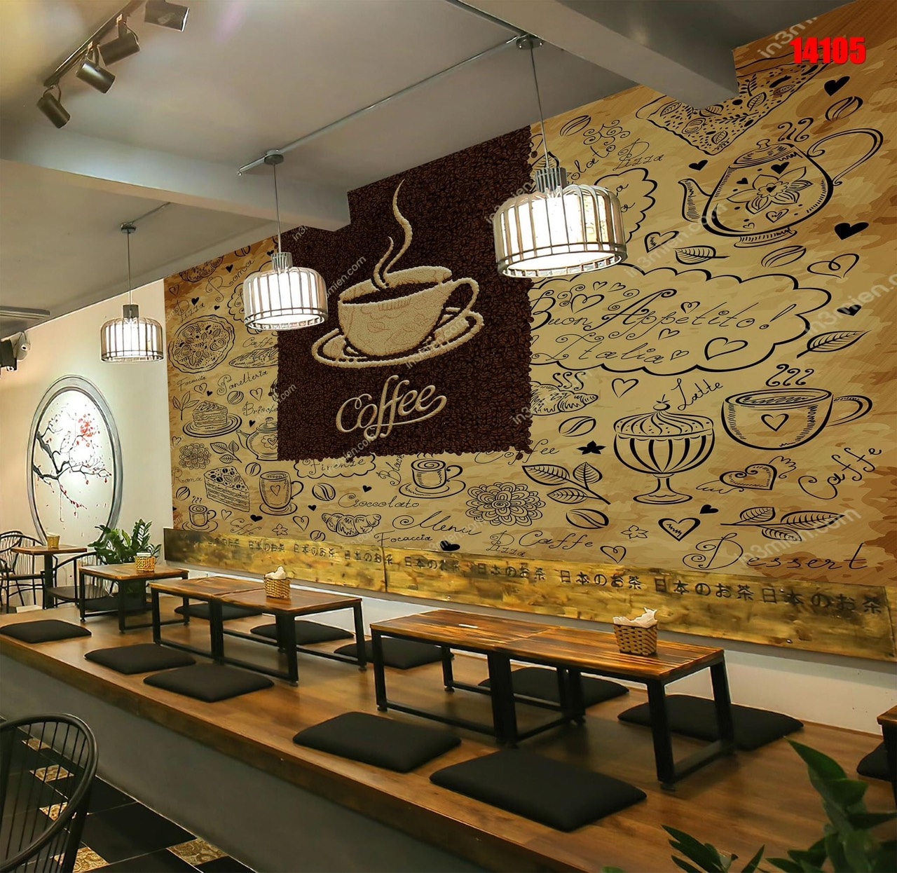 Xịn sò, top mẫu tranh dán tường 3d quán cà phê trang trí cát tường độc đáo