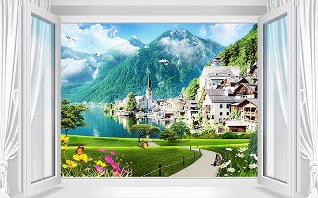 Xịn sò trang trí tranh dán tường 3d cửa số đón hè sang với không gian rộng mở cát tường