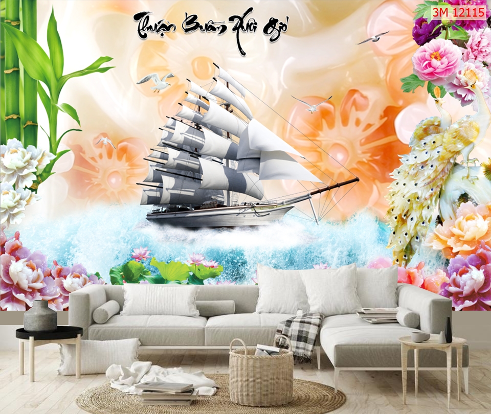 Xịn sò, tranh dán tường 3d thuận buồm xuôi gió ý nghĩa, cách treo lộc tài, vượng khí