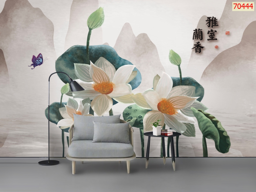 Xịn sò, tranh dán tường hoa sen trang trí kiến tạo không gian đổi mới cát tường