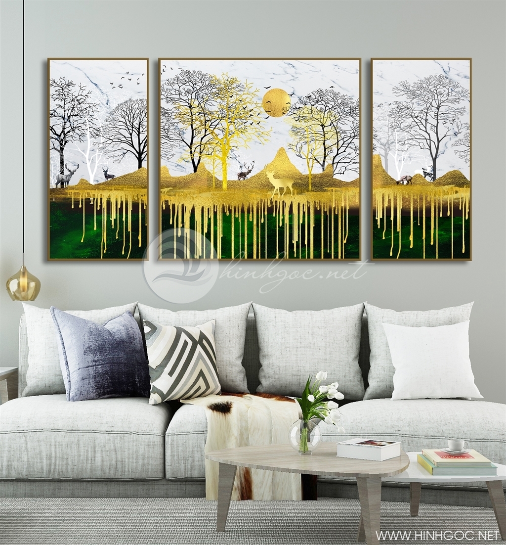 Xu hướng trang trí tranh 3D Hươu vàng vẹn tròn phúc lộc thọ tài