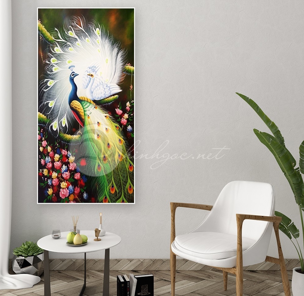 What is the meaning of the painting of a pair of peacocks and a Mau Don flower and how does it relate to career advancement and authority?