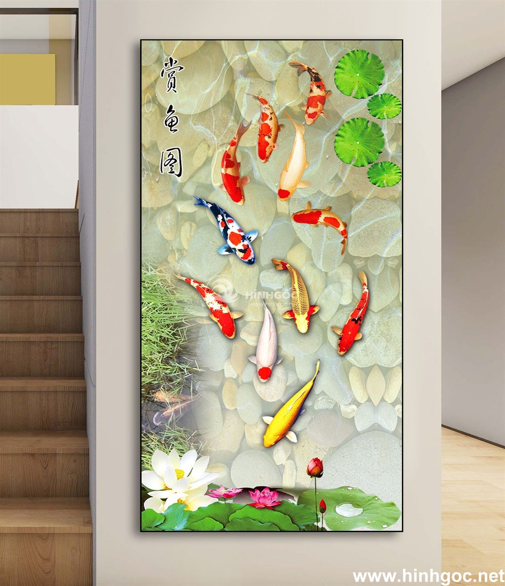Ý nghĩa bức tranh 'Cá chép và hoa sen' - tranh cá chép hoa sen