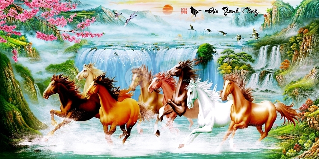 Ý nghĩa tranh sơn dầu Song Mã phong thủy hữu tình