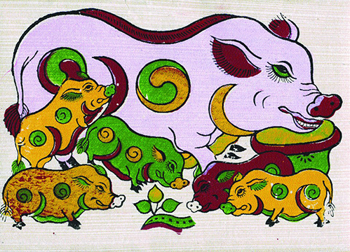 Tranh đàn lợn âm dương trang trí ý nghĩa tình mẫu tử và sự thịnh vượng sung túc