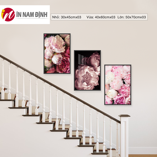 Tranh bộ 3 bức tranh treo cầu thang hoa hồng