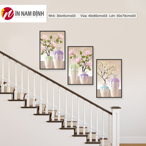 Tranh bộ 3 bức tranh treo cầu thang hoa lan đẹp