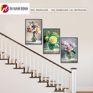 Tranh treo cầu thang bộ 3 bức tranh lọ hoa đẹp