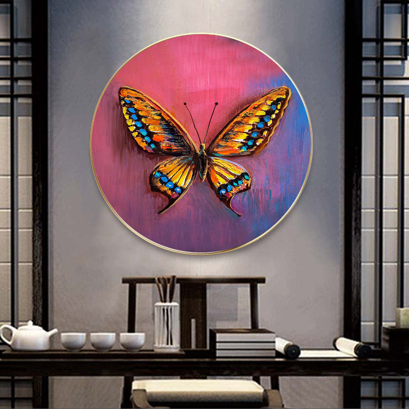 Tranh treo tường, tranh tròn con bướm sắc màu