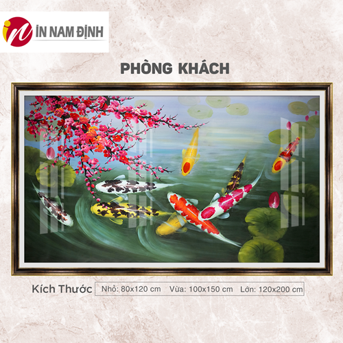 Tranh cá chép hoa sen vui vẻ